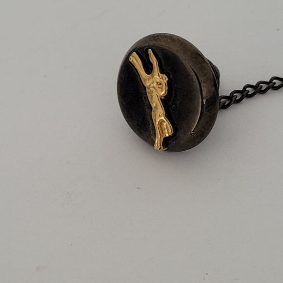 Longchamp Necktie Tie Pin Gun Metal Logo Round Horse Vintage Small - Picture 6 of 7